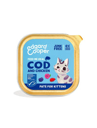 Edgard & Cooper Kitten Pâté Torsk og Kylling til killinger, 85 g bakke set forfra