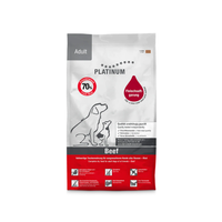 PLATINUM Adult Beef tørfoder til voksne hunde med 70 % frisk oksekød, pose set forfra