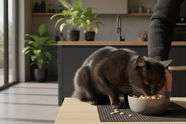 Cat eating healthy light dry cat food