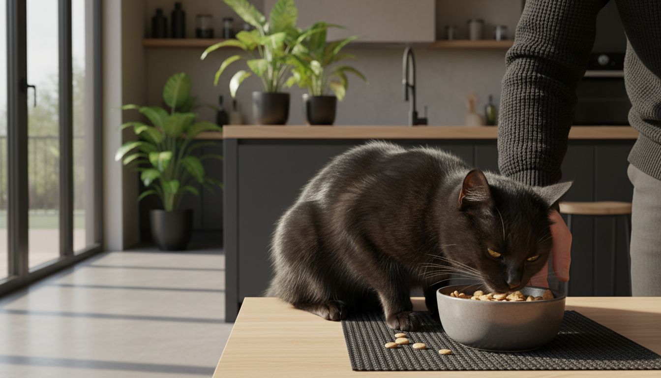 Cat eating healthy light dry cat food