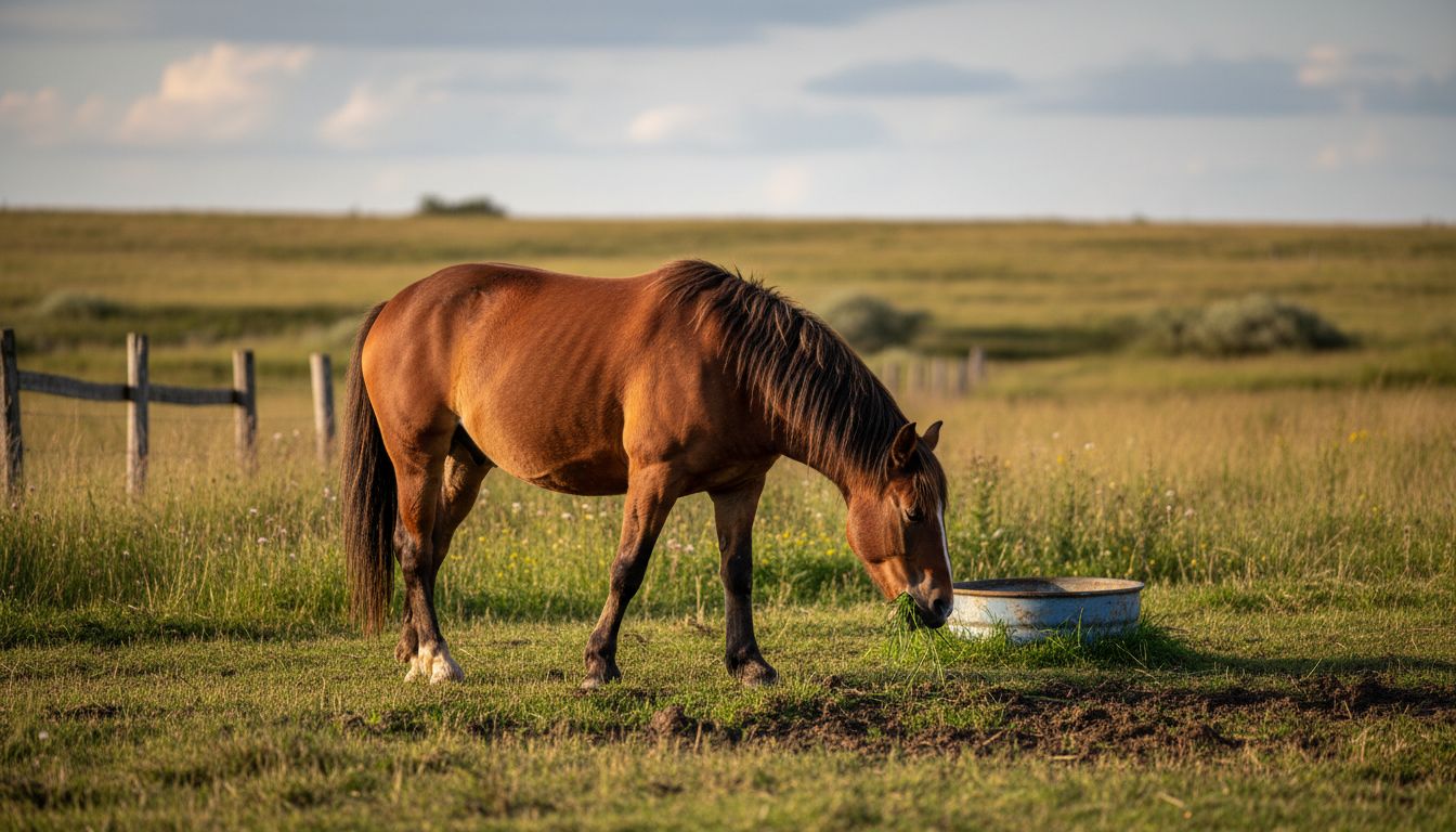 Horse grazing in natural meadow landscape