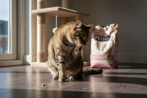 Katten giver sig til at soignere sin pels i et hyggeligt hjørne derhjemme.