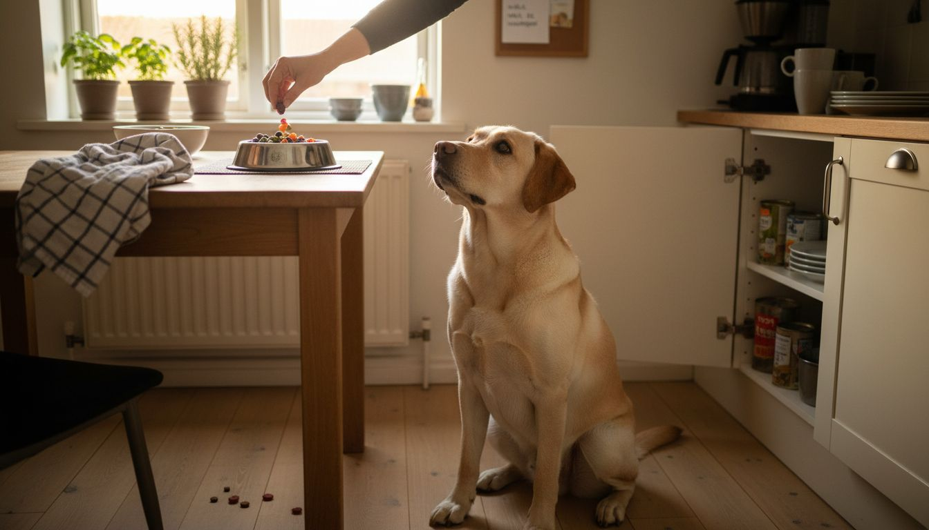 Hunden får tilskudsfoder, som bliver tilberedt i det danske køkken.