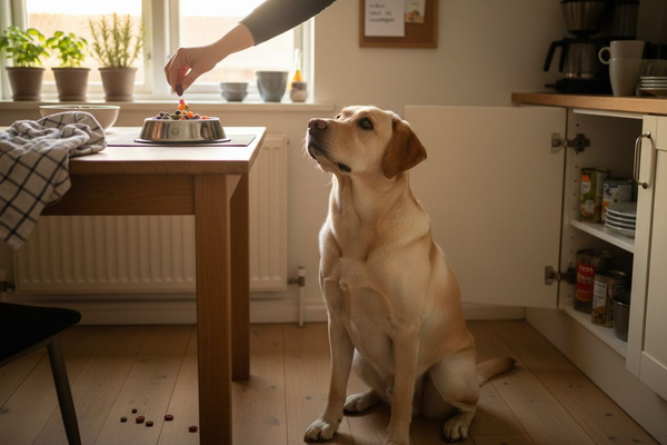Hunden får tilskudsfoder, som bliver tilberedt i det danske køkken.