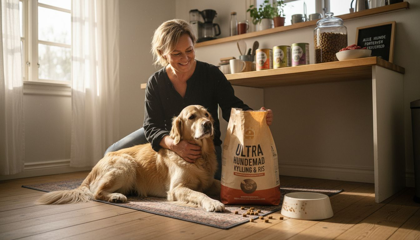 Hundeejer undersøger forskellige typer hundefoder og sammenligner, hvad der passer bedst til sin hund.