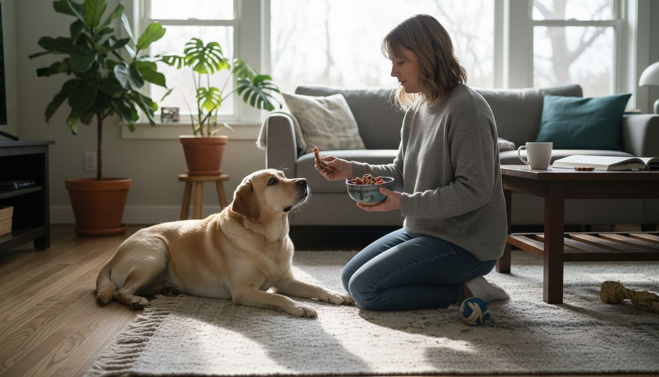 Hunden får en naturlig godbid inde i stuen