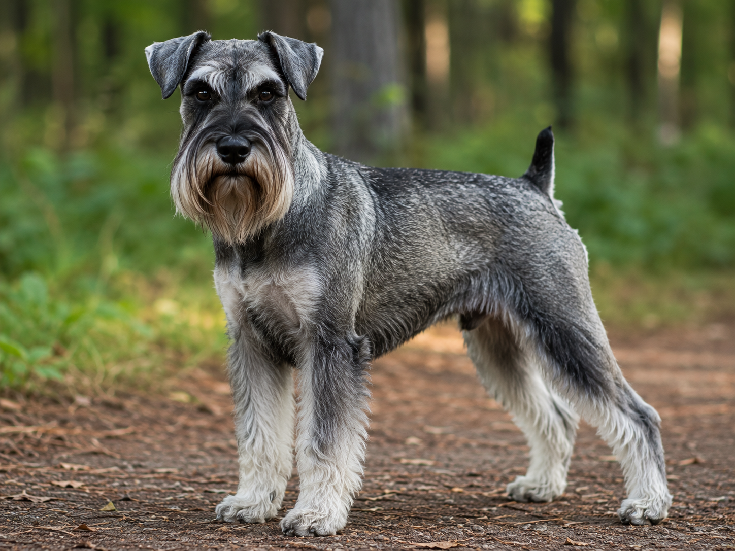 Mellem Schnauzer: raceguide – temperament, pleje, motion og sundhed