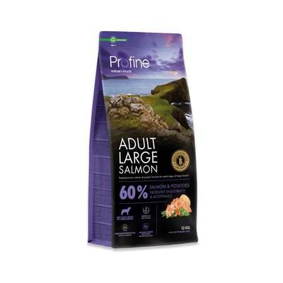 Profine Adult Large Salmon & Potatoes 12 kg tørfoder til store hunde, pose set forfra