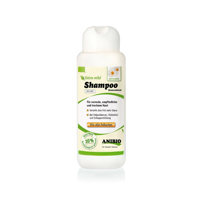 Anibio Shampoo Mild 250 ml med aloe vera til hund, flaske set forfra