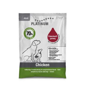 PLATINUM Adult Chicken foderprøve 50 g til voksne hunde, pose med kylling