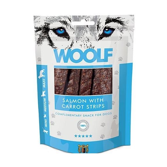 Woolf Laks Med Gulerod Strips 100g