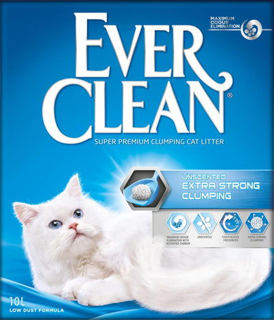 Ever Clean Extra Strength duftfrit klumpende kattegrus med aktivt kul, 10 liter pose set forfra