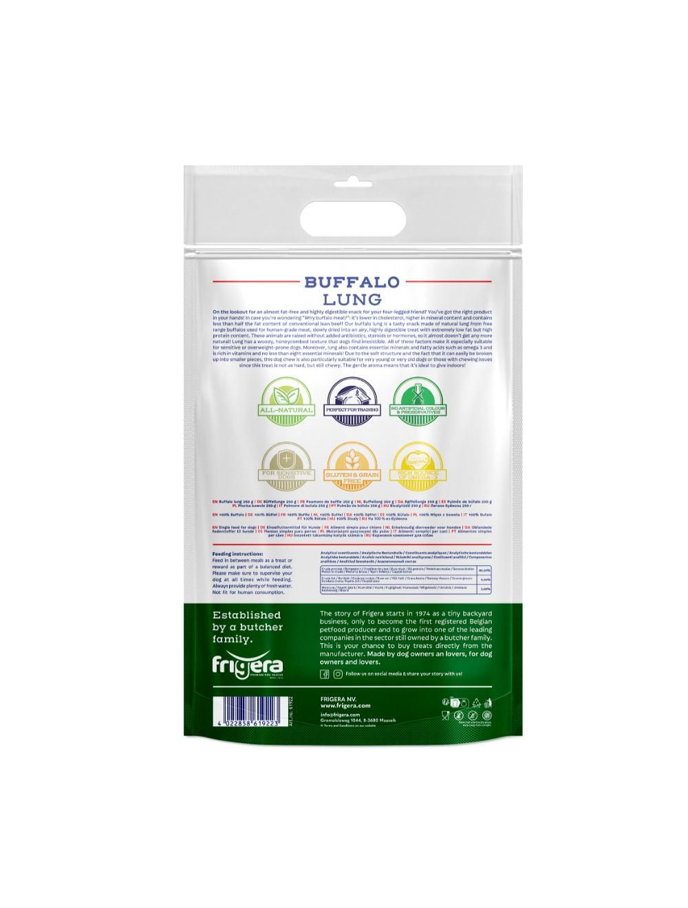 Natural Dog Chews Bøffel Lunger 250gr