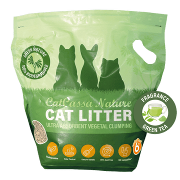 CatCassa Nature kattegrus med duft af grøn te, 6 kg, posen set forfra