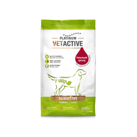 PLATINUM Vetactive Sensitive tørfoder til hunde med 70 % frisk kalkun, pose set forfra