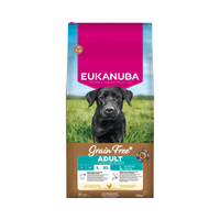 Eukanuba Grain Free Adult Large Breed kylling, kornfrit hundefoder, 12 kg pose set forfra