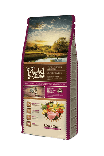 Sam's Field Adult Large 13 kg – posens forside, tørfoder med kylling til store hunde