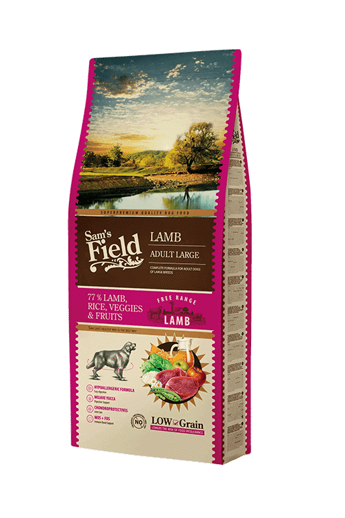 Sam's Field Adult Large Lamb 13 kg – posens forside, tørfoder med lam til store hunde