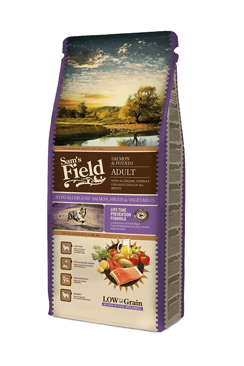 Sam's Field Adult Salmon 13 kg – posens forside, tørfoder med laks til voksne hunde