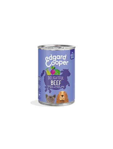 Edgard & Cooper vådfoder Okse til voksne hunde, 400 g dåse set forfra