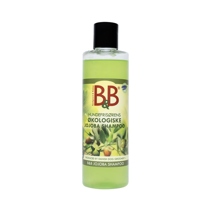 B&B Økologisk Jojoba Shampoo med aloe vera til hund, 250 ml flaske set forfra